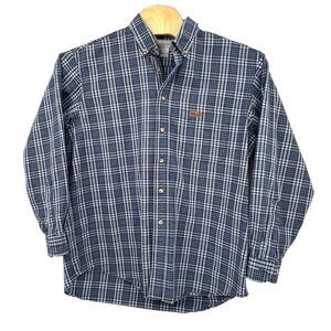 Carharrtt Men Blue White Plaid Button Down Shirt‎ Workwear Midweight Large
